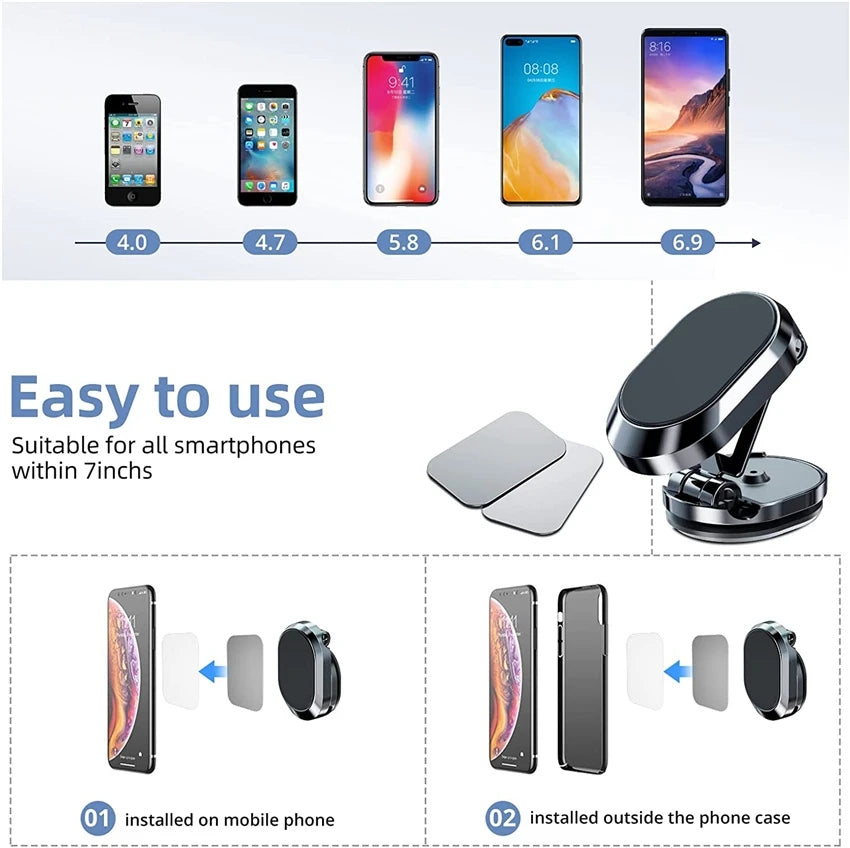 Rotate Metal Magnetic Car Phone Holder Foldable Universal Mobile Phone Stand Air Vent Magnet Mount GPS Support BapMagic