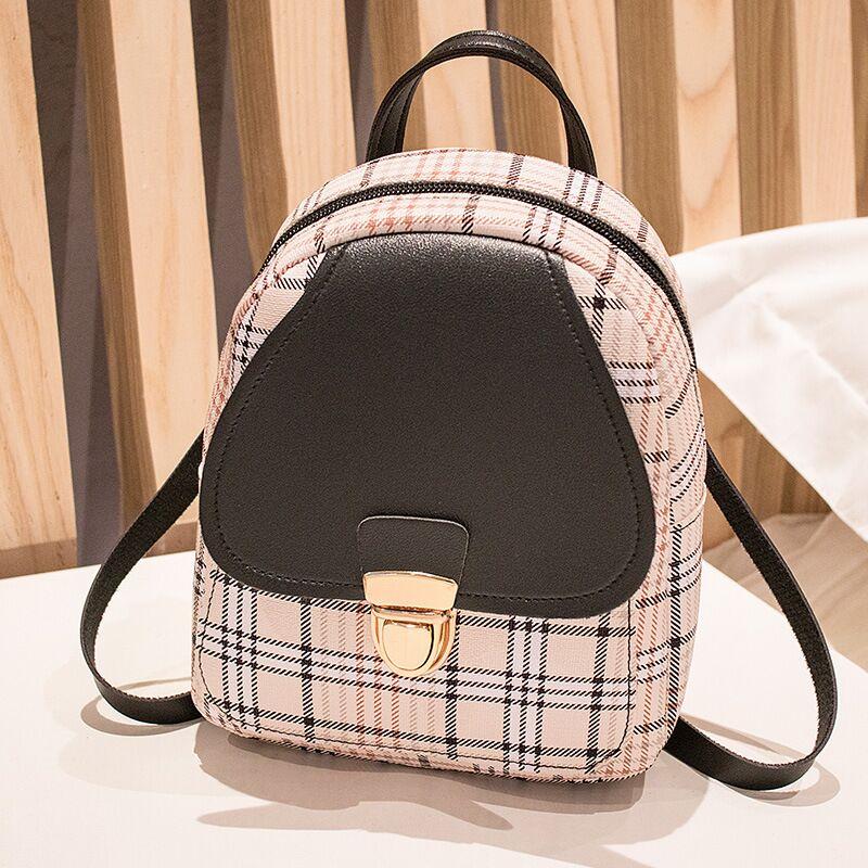 Ladies Check Lock Small Backpack One Shoulder Diagonal Handbag Coin Purse BapMagic