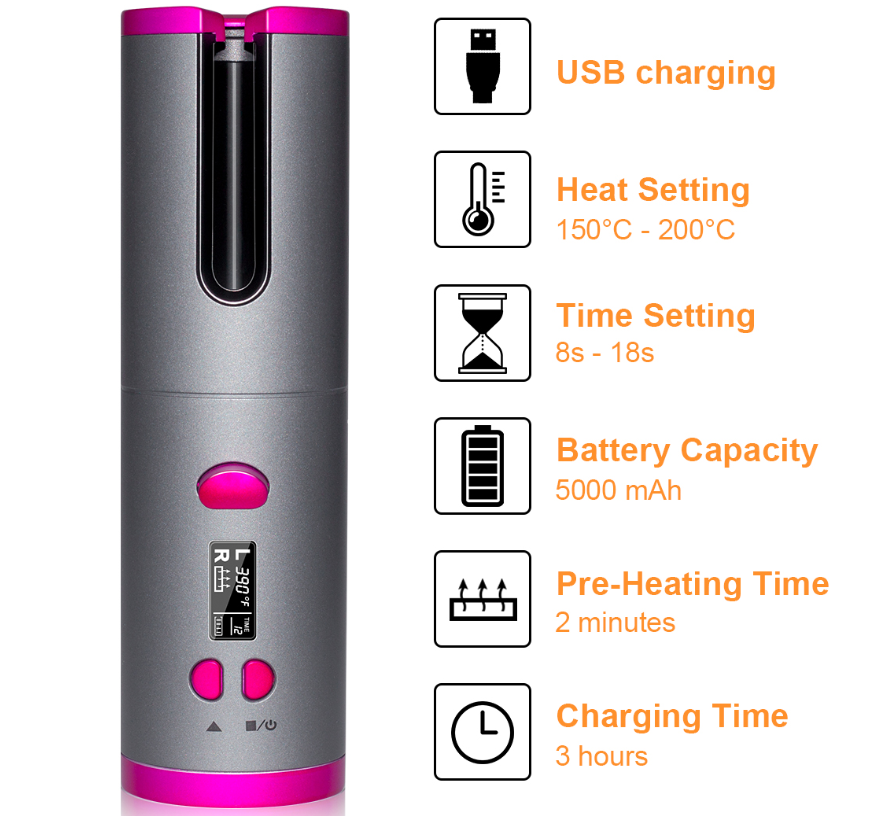 Curling Iron USB Wireless Multifunctional Charging Curler BapMagic